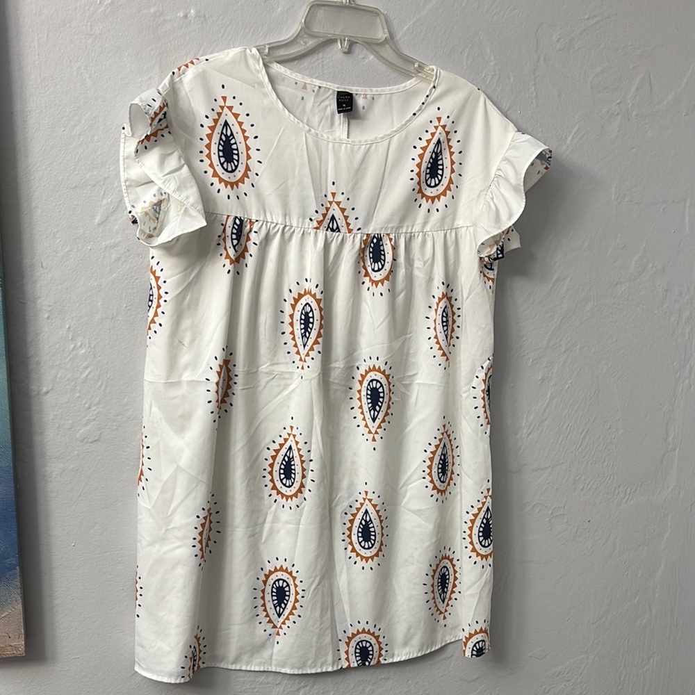 White and Orange Patterned Women's dress